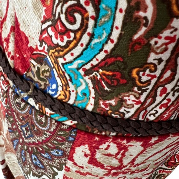 Lauren Ralph Lauren XL Dress Fall Boho Faux Wrap Stretch Patchwork Paisley belt - Picture 5 of 15